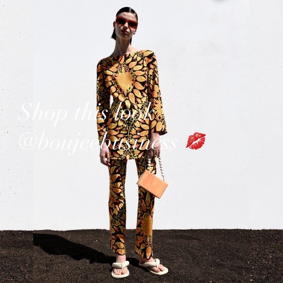 ZARA Printed Flared Pants + Mini Dress Coord Set - Picture 3 of 7